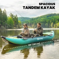 Outsunny 12'6"x37" Inflatable Kayak 2-Person, 2-Person Kayak Set with 2 Aluminum Paddles, Seats and Fins, Yellow&Grey(m-6)