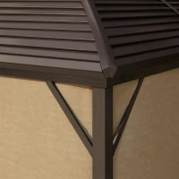 Outsunny 10' x 13' Hardtop Gazebo Aluminum Outdoor Canopy with Mesh Nettings, Curtains, Brown(m-9)