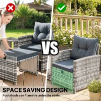 Outsunny 5 Piece Patio Furniture Set, Wicker Patio Chairs with Ottomans, 2-Tier Glass Coffee Table and Cushions, Grey/Dark Grey(m-4)