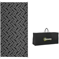 Outsunny Reversible Outdoor Rug Waterproof Plastic Straw RV Rug with Carry Bag, 9' x 18', Black and Grey Geometric(m-9)