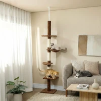 PawHut 8.5ft Cat Climbing Tree 5-Tier Kitty Activity Center with Scratching Post, Leopard Print(m-1)
