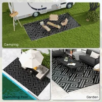 Outsunny Reversible Outdoor Rug Waterproof Plastic Straw RV Rug with Carry Bag, 9' x 18', Black and Grey Geometric(m-5)