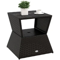 Outsunny Outdoor Patio Rattan Wicker Coffee Table Garden End Tea Table Bistro Side Table w/ Umbrella Hole, Dark Coffee(m-9)