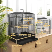 PawHut 23" Bird Cage, Finches Canaries, Parrot Cage with Doors Perches, 2 Feeder Pet Supplies, Black(m-3)