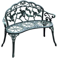 Outsunny Outdoor Bench, Cast Aluminum Outdoor Furniture, Metal Bench with Floral Rose Accent & Antique Finish, Green