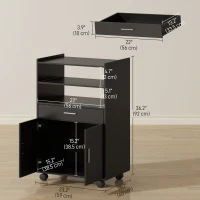 HOMCOM Microwave Cart with Wheels, Microwave Stand with Worktop, Open Shelves and Drawer, Storage Cabinet, Black(m-3)
