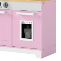 Qaba Play Kitchen, Kids Kitchen Playset with Coffee Maker, Ice Maker, Clicking Knobs, Storage, Accessories for 3-8 Years(m-10)