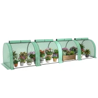 Outsunny 13' L x 3' W x 2.5' H Portable Tunneled Greenhouse with 4 Zippered Doors, Water/UV Fighting PE Cover, Green(m-11)