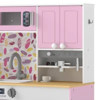 Qaba Play Kitchen, Kids Kitchen Playset with Coffee Maker, Ice Maker, Clicking Knobs, Storage, Accessories for 3-8 Years(m-12)