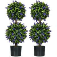 HOMCOM 2.3ft Set of 2 Artificial Plants, Lavender Flowers Ball Trees with Pot, for Home Indoor Outdoor Decor(m-9)