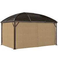 Outsunny 10' x 13' Hardtop Gazebo Aluminum Outdoor Canopy with Mesh Nettings, Curtains, Brown(m-2)