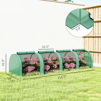 Outsunny 13' L x 3' W x 2.5' H Portable Tunneled Greenhouse with 4 Zippered Doors, Water/UV Fighting PE Cover, Green(m-3)