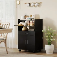 HOMCOM Microwave Cart with Wheels, Microwave Stand with Worktop, Open Shelves and Drawer, Storage Cabinet, Black(m-1)