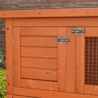 PawHut 2-Tier Wooden Rabbit Hutch Small Animal House Bunny Pet Cage with 2 Main Rooms, Sliding Tray, Opening Top, Yellow(m-10)