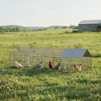 PawHut Metal Chicken Coop with UV-Resistant Cover for Hens, Rabbits, Ducks, Geese, 168.5" x 42.1" x 43.7", Grey(m-1)