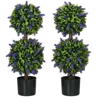 HOMCOM 2.3ft Set of 2 Artificial Plants, Lavender Flowers Ball Trees with Pot, for Home Indoor Outdoor Decor(m-2)