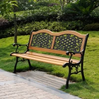 Outsunny 50" Outdoor Garden Bench, Park Patio Bench Loveseat, Wood & Metal Frame with Plastic Flourish Backrest, Natural Wood(m-1)