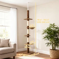 PawHut 8.5ft Cat Climbing Tree 5-Tier Kitty Activity Center with Scratching Post, Leopard Print(m-3)