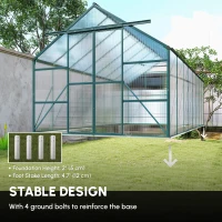 Outsunny 16' x 8' Aluminum Polycarbonate Greenhouse Walk-in Garden Greenhouse Kit with Adjustable Roof Vent, Rain Gutter and Sliding Door for Winter, Green(m-6)