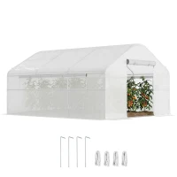Outsunny 13' x 10' x 6.5' Tunnel Greenhouse Hoop House with Upgraded Galvanized Steel Frame and Large Windows, White(m-11)