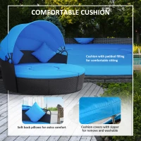 Outsunny 4-piece Outdoor Daybed with Retractable Canopy,  Wicker Outdoor Sofa with Cushions and Pillows Blue(m-6)