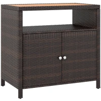 Outsunny Outdoor Storage Cabinet with Acacia Wood Top, Two Doors, Shelf, Wicker Bar Table for Pool Towel Storage, Brown(m-1)
