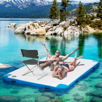 Outsunny 10' x 7' Water Floating Dock, Rafting Inflatable Island with Air Pump and Backpack for Pool, Beach, Ocean, Blue(m-8)