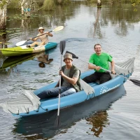 Outsunny 2-Person Inflatable Kayak, Foldable Inflatable Fishing Boat Canoe Set With Air Pump, Aluminum Oars, Blue(m-1)