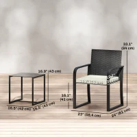 Outsunny Outdoor Bistro Set, 3 Piece Wicker Patio Furniture with Mesh Seat, Glass Table, Cushions for Porch, Balcony, Cream White(m-3)