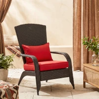 Outsunny Patio Wicker Adirondack Chair, Outdoor Rattan Muskoka Chair with Cushions for Patio, Garden, Backyard, Red(m-1)