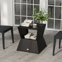 Outsunny Outdoor Patio Rattan Wicker Coffee Table Garden End Tea Table Bistro Side Table w/ Umbrella Hole, Dark Coffee(m-1)