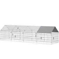PawHut Metal Chicken Coop with UV-Resistant Cover for Hens, Rabbits, Ducks, Geese, 168.5" x 42.1" x 43.7", Grey(m-2)