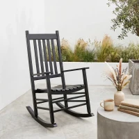 Outsunny Wooden Porch Rocking Chair Outdoor Patio Rocker Garden Single Leisure Reclining Seat Armchair Black(m-1)