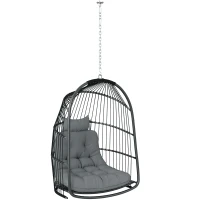 Outsunny Hanging Egg Chair, Foldable Rattan Garden Swing Chair with Installation Kit, Thickened Cushion and Headrest, Dark Grey(m-2)