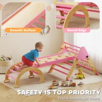 Qaba 8-in-1 Pikler Triangle Set, Foldable Wooden Climbing Toys with Arch, Ramp and Ladder for Ages 18-48 Mouths, Pink(m-5)
