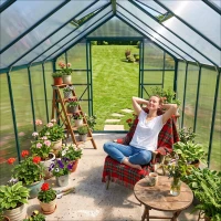 Outsunny 16' x 8' Aluminum Polycarbonate Greenhouse Walk-in Garden Greenhouse Kit with Adjustable Roof Vent, Rain Gutter and Sliding Door for Winter, Green(m-8)