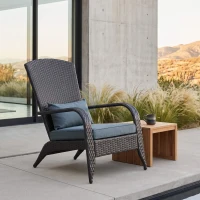 Outsunny Patio Wicker Adirondack Chair, PE Rattan Outdoor Muskoka Chair, Fire Pit Chair with Cushions for Patio, Garden, Backyard, Poolside, Balcony, Deck, Light Grey(m-1)