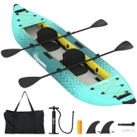Outsunny 12'6"x37" Inflatable Kayak 2-Person, 2-Person Kayak Set with 2 Aluminum Paddles, Seats and Fins, Yellow&Grey(m-2)