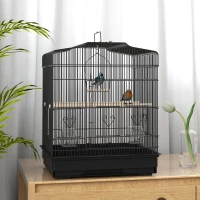 PawHut 23" Bird Cage, Finches Canaries, Parrot Cage with Doors Perches, 2 Feeder Pet Supplies, Black(m-8)