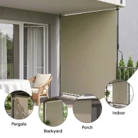 Outsunny 7' x 10' Retractable Patio Awning, Manual Outdoor Privacy Screen with UPF40+ & Water-Resistant Fabric, Beige(m-8)