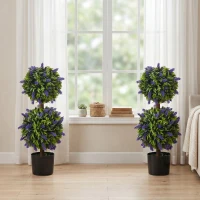 HOMCOM 2.3ft Set of 2 Artificial Plants, Lavender Flowers Ball Trees with Pot, for Home Indoor Outdoor Decor(m-8)