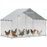 PawHut Metal Chicken Coop, 9.8 x 5.6 FT Walk-in Chicken Run with Cover, Lockable Door, Outdoor Poultry Cage for 5-8 Chickens(m-9)
