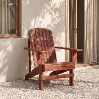 Outsunny Classic Adirondack Chair Muskoka Chair, Garden Deck Chair with Cup Holder for Patio, Indoor, Backyard, Brown(m-1)