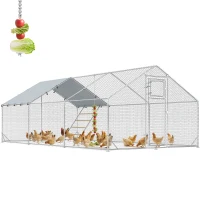 PawHut Large Metal Chicken Run with Waterproof & UV-Resistant Cover, Feeding Door, Hanging Feeder, Perch for 18-24 Chickens(m-9)