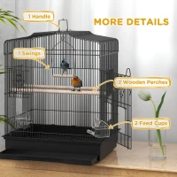 PawHut 23" Bird Cage, Finches Canaries, Parrot Cage with Doors Perches, 2 Feeder Pet Supplies, Black(m-6)