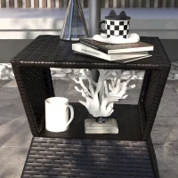 Outsunny Outdoor Patio Rattan Wicker Coffee Table Garden End Tea Table Bistro Side Table w/ Umbrella Hole, Dark Coffee(m-6)