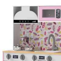 Qaba Play Kitchen, Kids Kitchen Playset with Coffee Maker, Ice Maker, Clicking Knobs, Storage, Accessories for 3-8 Years(m-11)