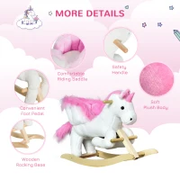 Qaba Unicorn Baby Rocking Horse Toy for Kids with Lullaby Song, Plush Ride on Horse with Heavy-Duty Support System, Pretend Play Interactive Toy for Toddlers 18-36 Months(m-6)