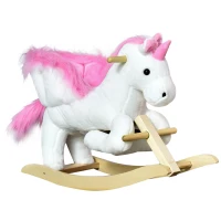 Qaba Unicorn Baby Rocking Horse Toy for Kids with Lullaby Song, Plush Ride on Horse with Heavy-Duty Support System, Pretend Play Interactive Toy for Toddlers 18-36 Months(m-1)