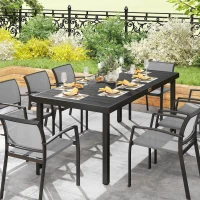 Outsunny 75" x 35" Outdoor Dining Table for 8 People, Rectangular Aluminum Frame Garden Table with All-Weather Faux Wood Top for Lawn, Patio, Black(m-9)